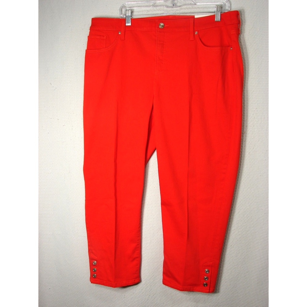New Chicos Sz 3 US 16 Flame Red So Slimming Girlfriend Slim Leg Crop Button Hem
